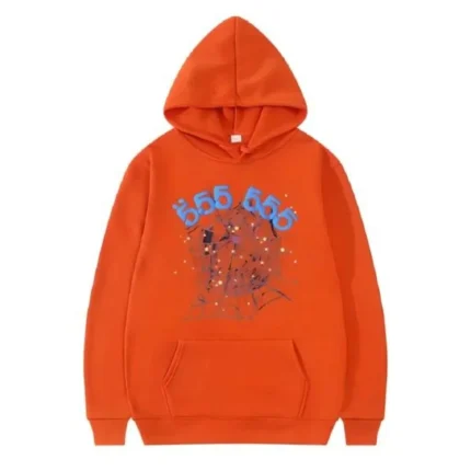 Sp5der 555555 Number Orange Hoodie Men