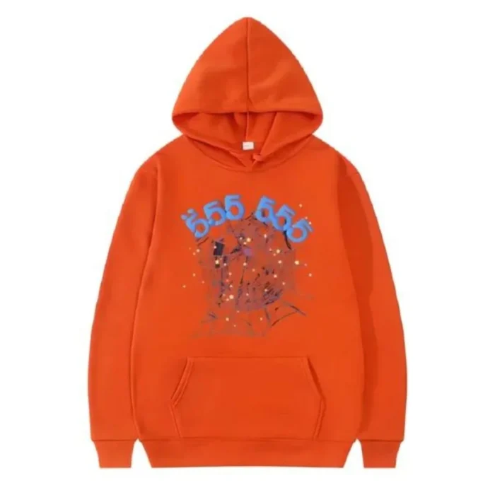 Sp5der 555555 Number Orange Hoodie Men