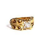 22K Gold Chrome Hearts Double Floral Ring with 5 Diamonds