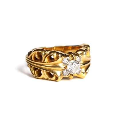 22K Gold Chrome Hearts Double Floral Ring with 5 Diamonds
