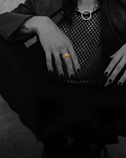 22K Gold Chrome Hearts Double Floral Ring with 5 Diamonds