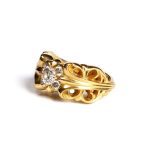 22K Gold Chrome Hearts Double Floral Ring with 5 Diamonds